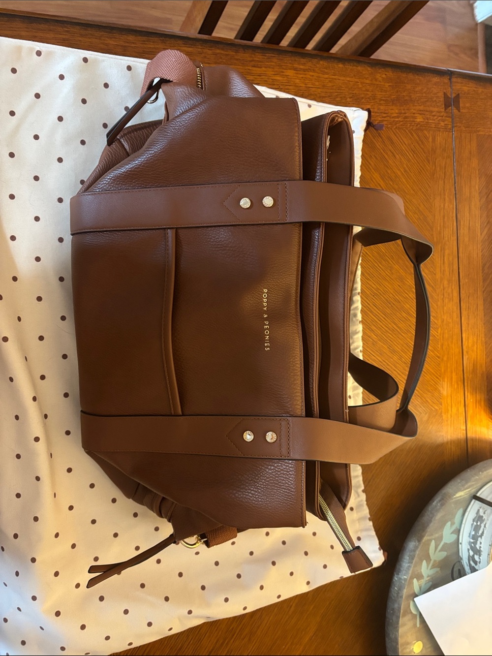 Poppy & Peonies Chestnut Brown Pebbled Leather Travel Tote